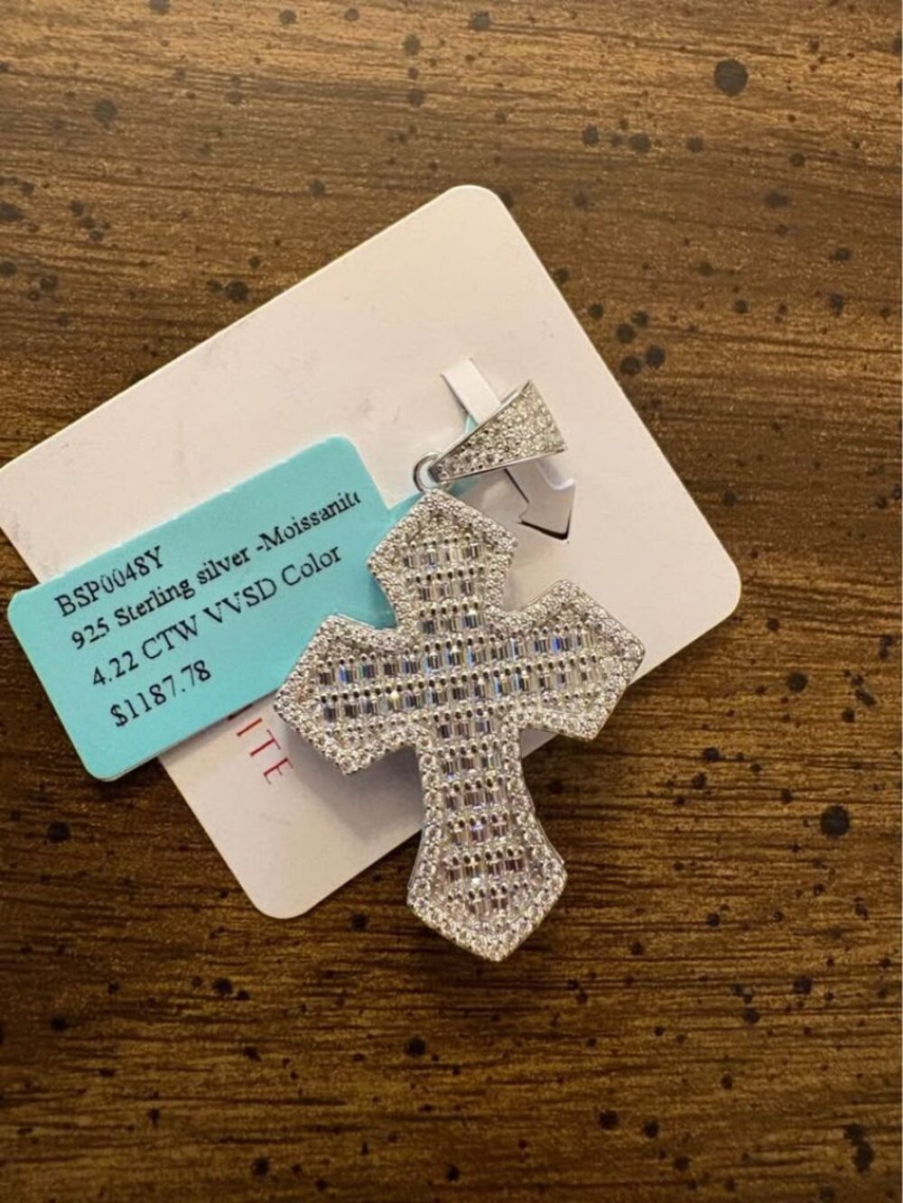 925 Sterling Silver Moissanite Cross Pendant